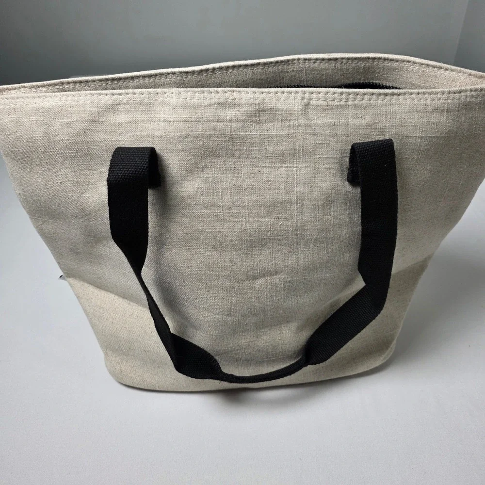 Rae Dunn Insulated Tote Bag Large Linen Beige Blessed Farmhouse Lined Cooler Bag